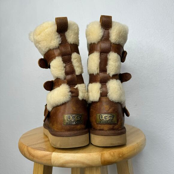 Ugg Women's Brown Becket Mid Calf Pull On Winter Shearling Buckle Boots Size 8 - Picture 6 of 10